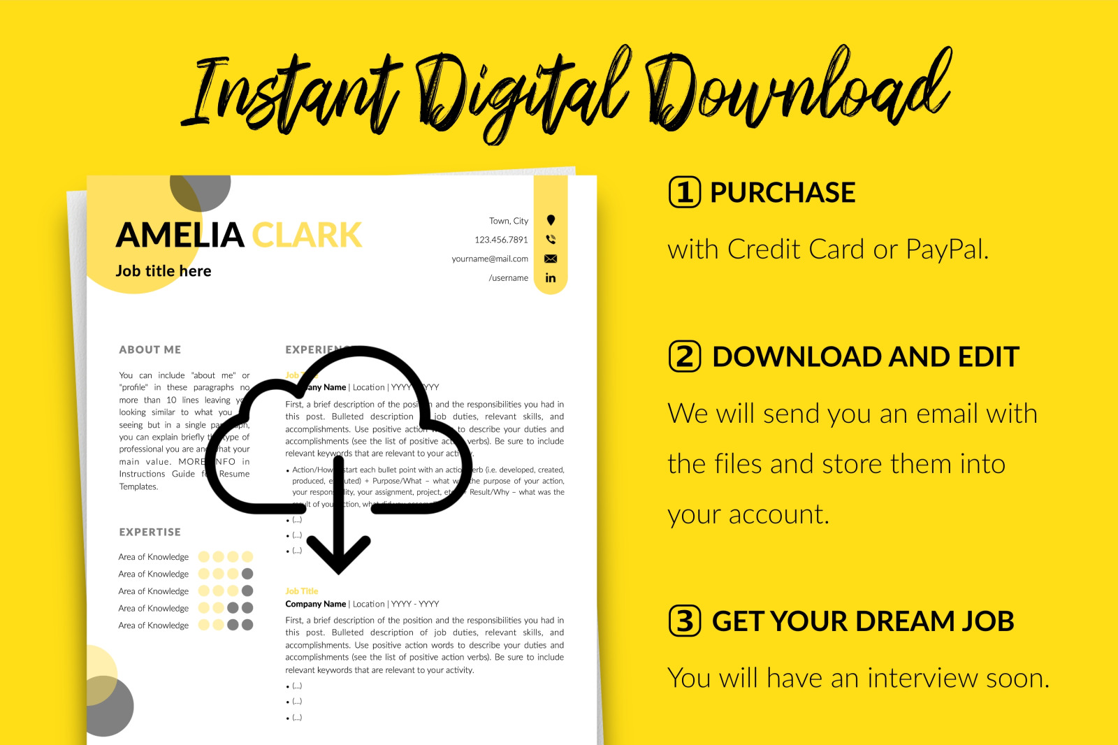 Creative Resume Template for Microsoft Word &amp; Apple Pages // Amelia Clark CV Design Template