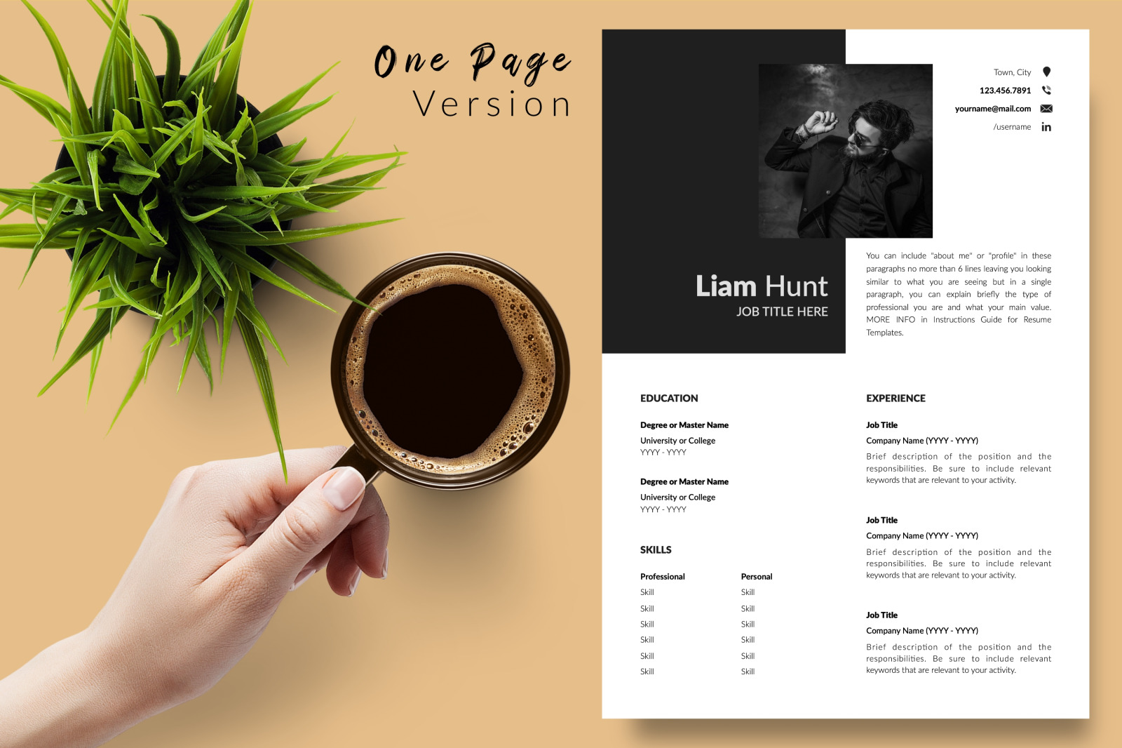 Modern Resume Template for Microsoft Word &amp; Apple Pages // Liam Hunt CV Design Template