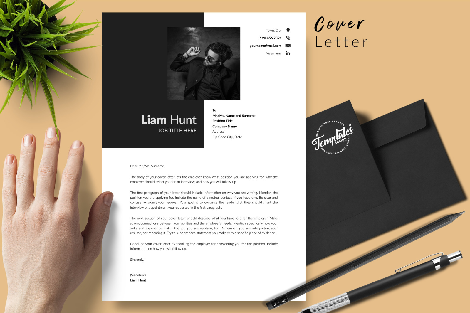 Modern Resume Template for Microsoft Word &amp; Apple Pages // Liam Hunt CV Design Template