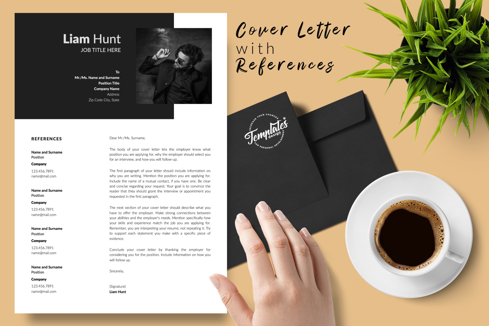 Modern Resume Template for Microsoft Word &amp; Apple Pages // Liam Hunt CV Design Template