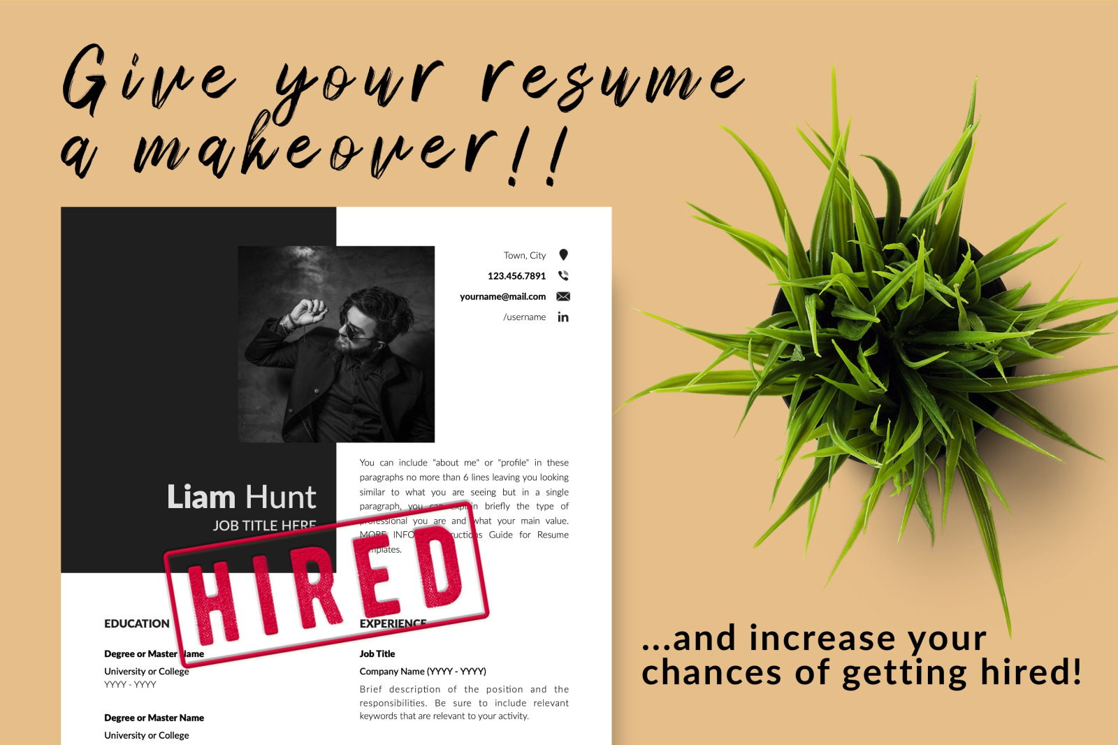 Modern Resume Template for Microsoft Word &amp; Apple Pages // Liam Hunt CV Design Template