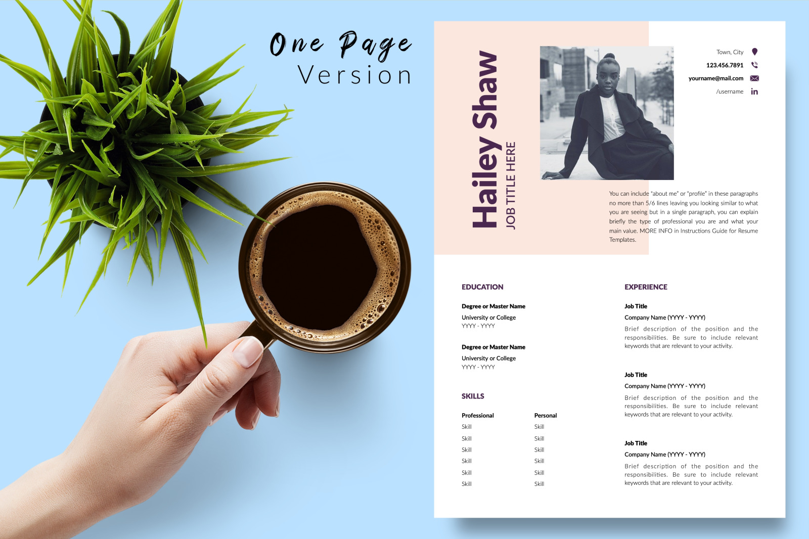 Modern Resume Template for Microsoft Word &amp; Apple Pages // Hailey Shaw CV Design Template