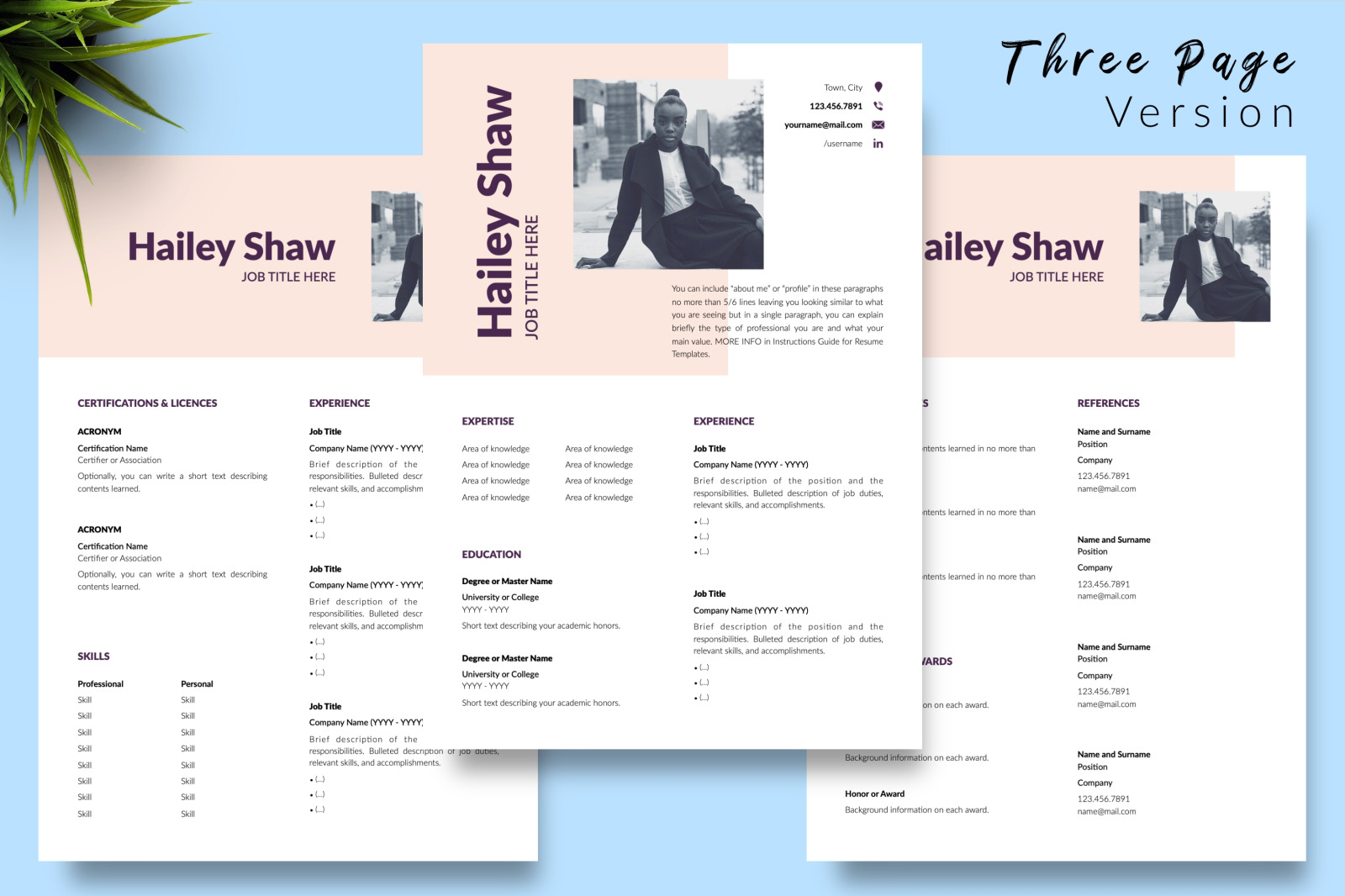 Modern Resume Template for Microsoft Word &amp; Apple Pages // Hailey Shaw CV Design Template