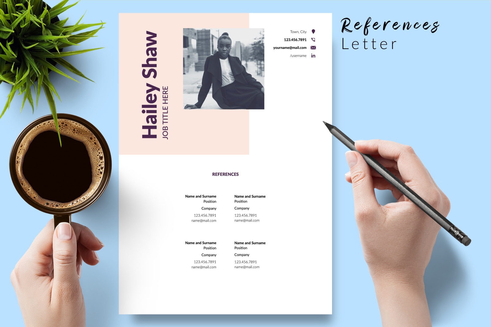 Modern Resume Template for Microsoft Word &amp; Apple Pages // Hailey Shaw CV Design Template