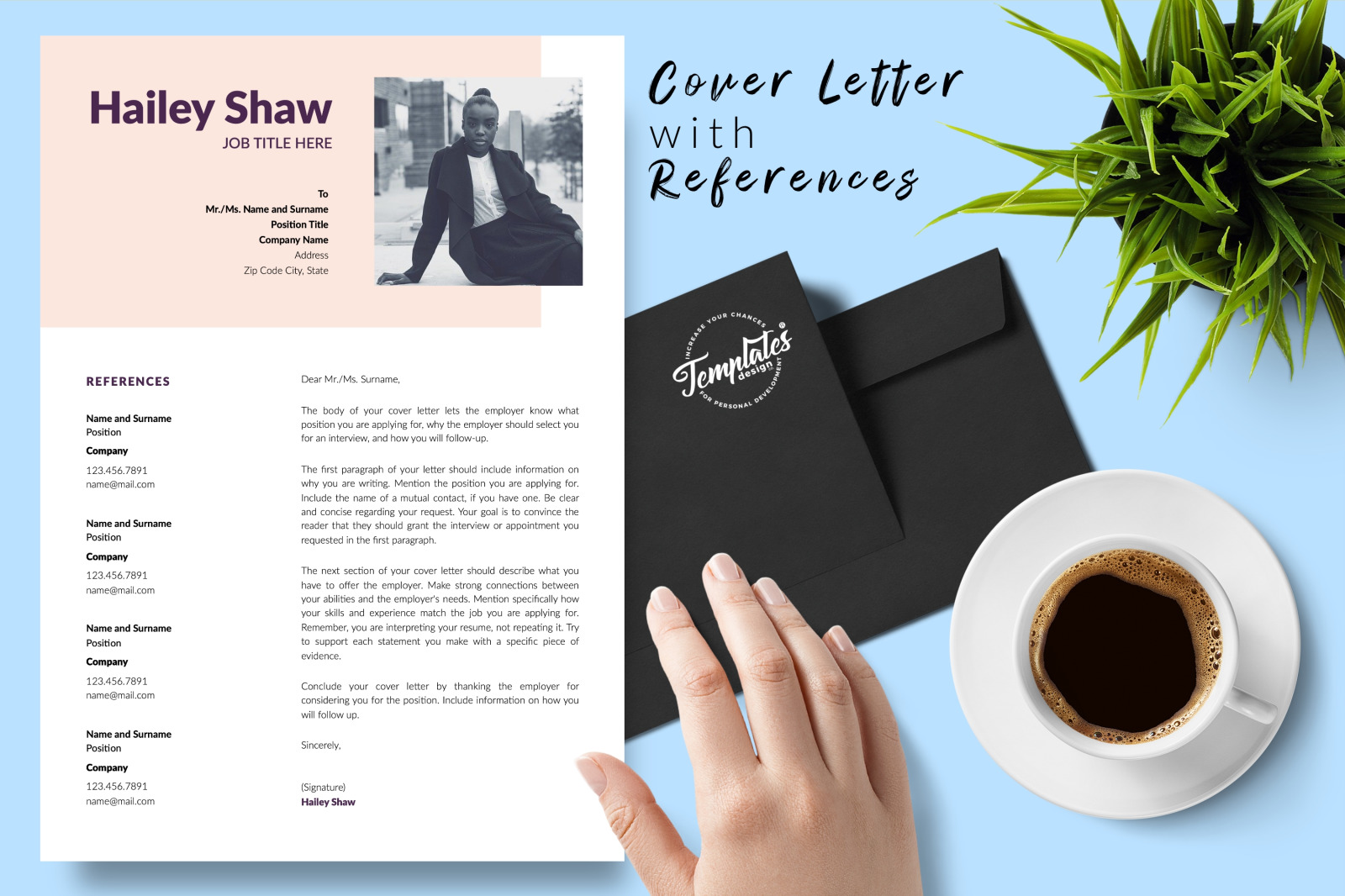 Modern Resume Template for Microsoft Word &amp; Apple Pages // Hailey Shaw CV Design Template