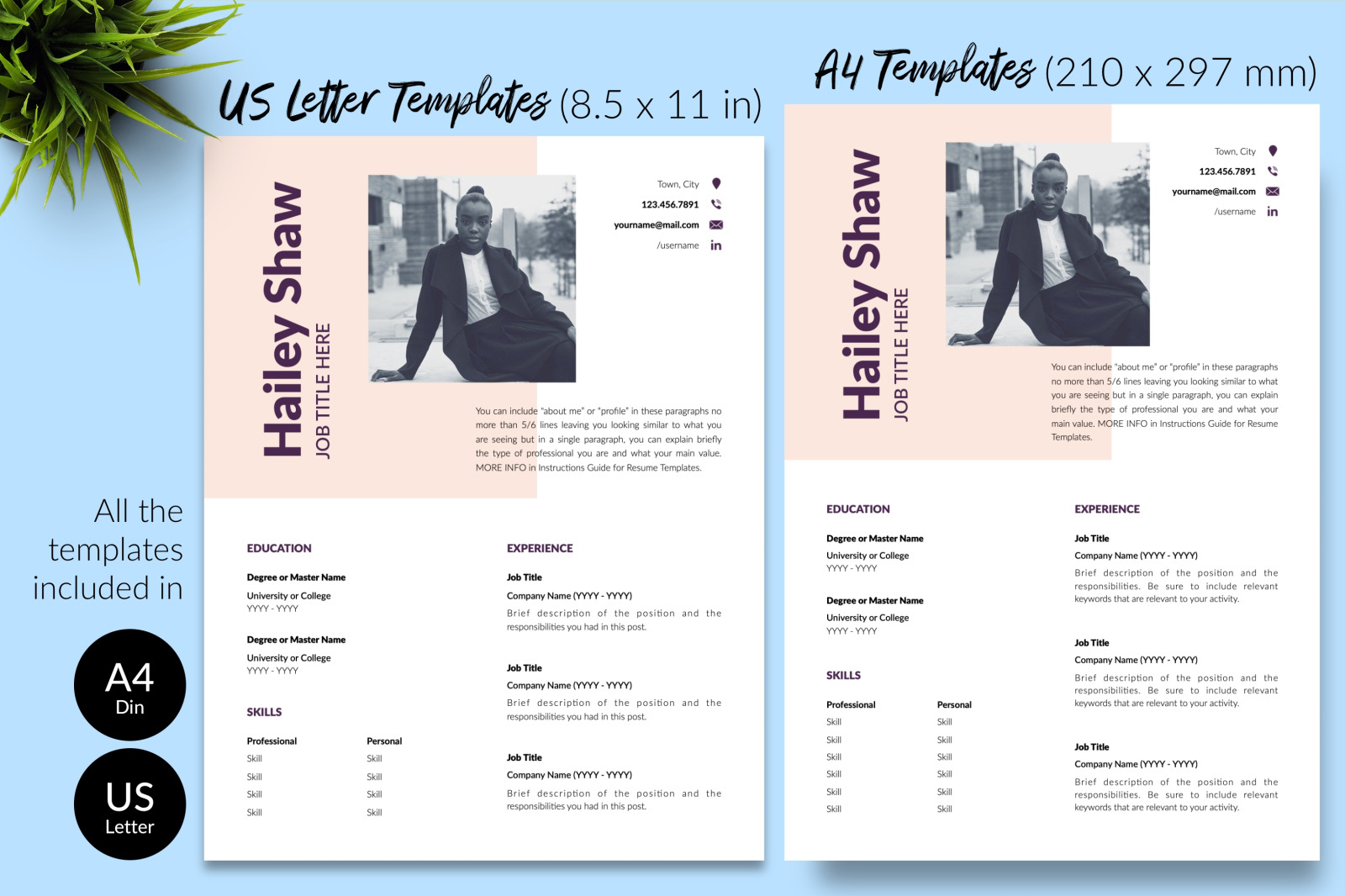 Modern Resume Template for Microsoft Word &amp; Apple Pages // Hailey Shaw CV Design Template