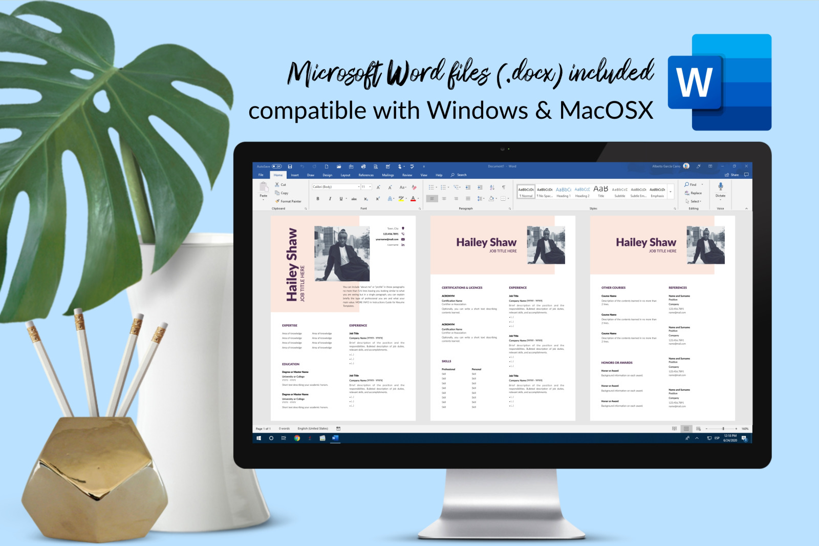 Modern Resume Template for Microsoft Word & Apple Pages // Hailey Shaw CV Design Template Modern Resume Template for Microsoft Word & Apple Pages // Hailey Shaw CV Design Template