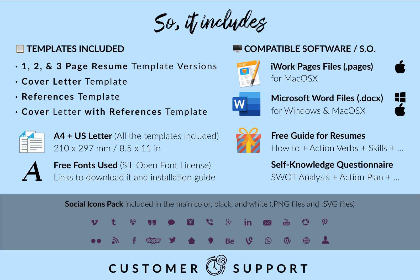 Modern Resume Template for Microsoft Word &amp; Apple Pages // Hailey Shaw CV Design Template