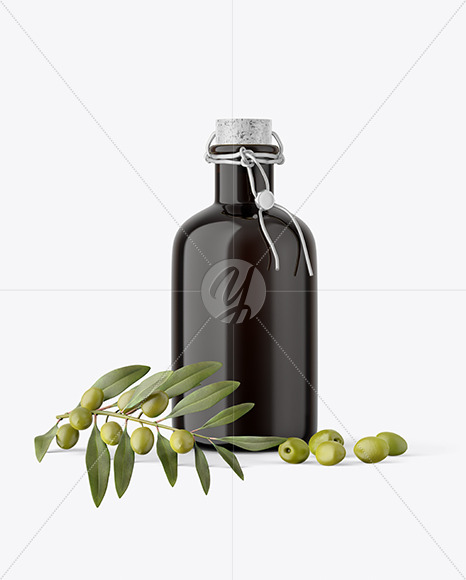 Dark Glass Olive Oil Bottle Mockup