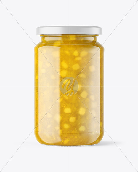 Clear Glass Jar with Pineapple jam Mockup