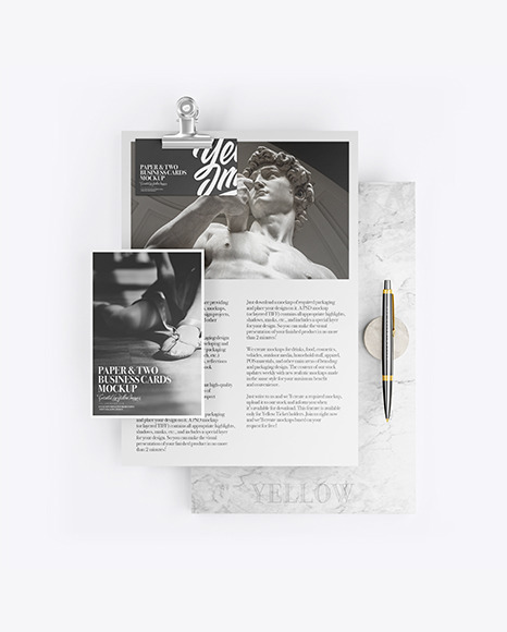 Papers & Two Business Cards with Marble