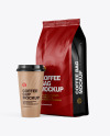 Matte Bag with Coffee Cup Mockup