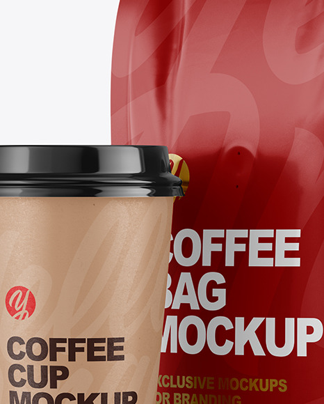 Matte Bag with Coffee Cup Mockup