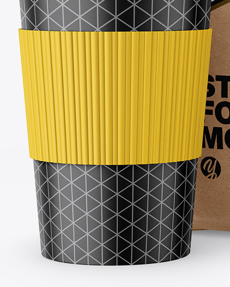 Kraft Stand-Up Bag with Coffee Cup Mockup