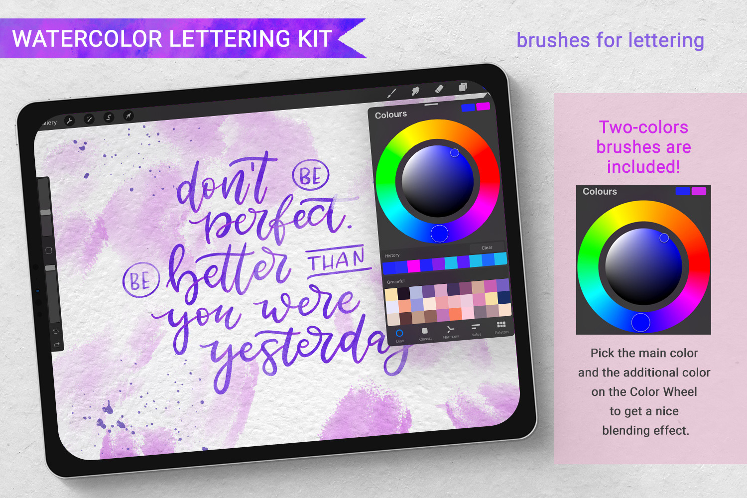 Watercolor Lettering kit for Procreate