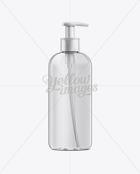 Clear Plastic Boston Round Bottle w/ Lotion Pump Mockup