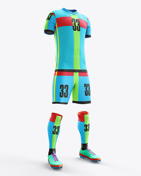 Football Kit with V-Neck T-Shirt Mockup / Half-Turned View