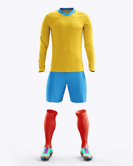 Football Kit with V-Neck Long Sleeve Mockup / Front View