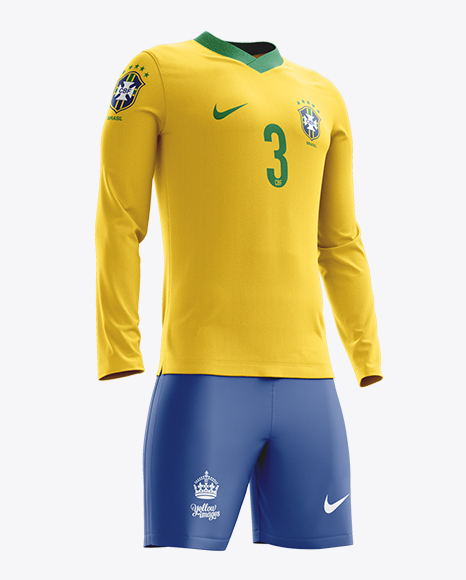 Football Kit with V-Neck Long Sleeve Mockup / Half-Turned View