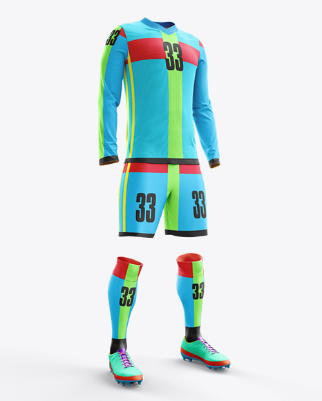 Football Kit with V-Neck Long Sleeve Mockup / Half-Turned View