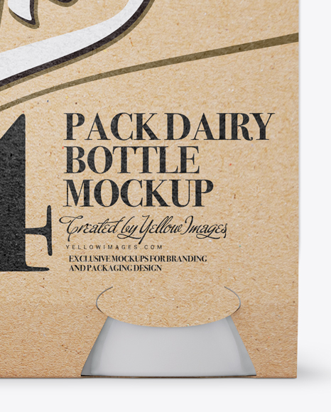 4 Kraft Pack Glossy Dairy Bottle Mockup - Front View