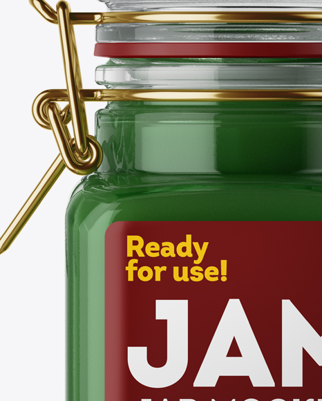 100ml Glass Green Jam Jar w/ Clamp Lid Mockup