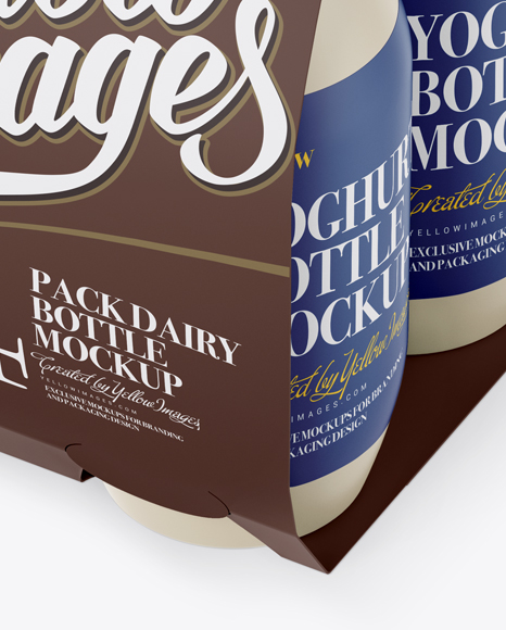 4 Pack Matte Dairy Bottle Mockup - Halfside View (High Angle)