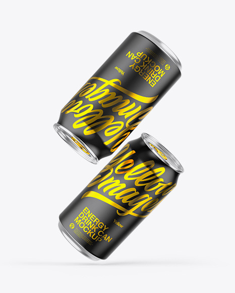 Two Metallic Cans W/ Matte Finish Mockup Two Metallic Cans W/ Matte Finish Mockup