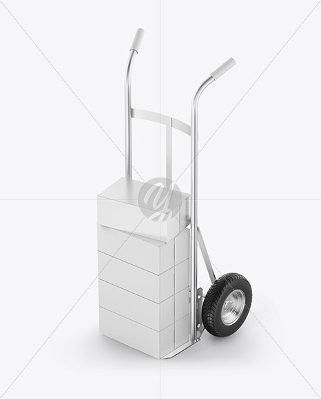 Metallic Hand Truck With Boxes Mockup