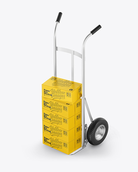 Metallic Hand Truck With Boxes Mockup