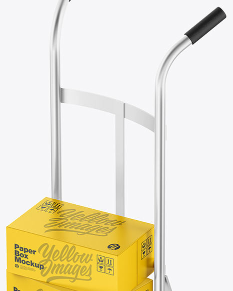 Metallic Hand Truck With Boxes Mockup