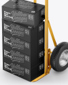 Metallic Hand Truck With Boxes Mockup