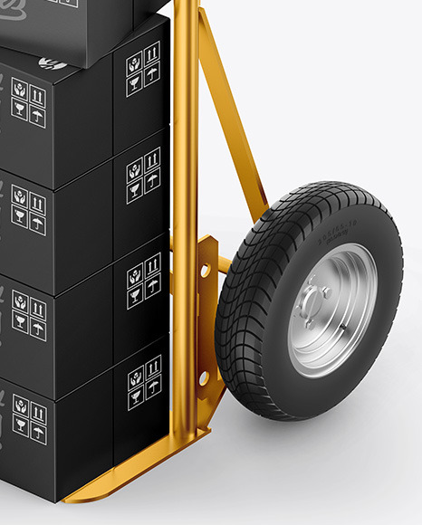 Metallic Hand Truck With Boxes Mockup