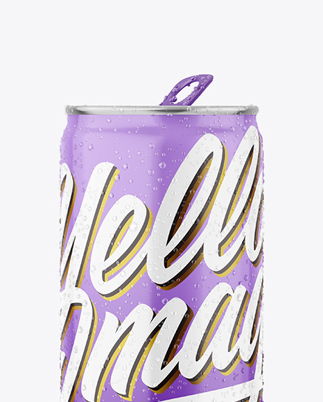 Metallic Drink Can With Glossy Finish &amp; Condensation Mockup