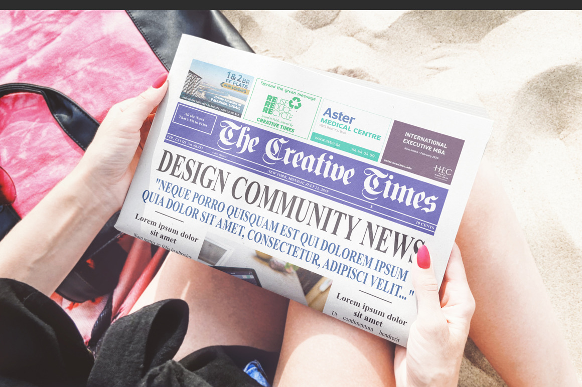 Girl Reading Newspaper Scene Mockup