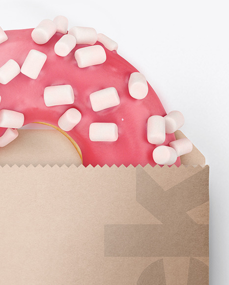 Paper Pack with Pink Glazed Donut Mockup