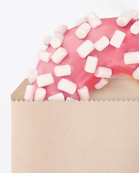 Paper Pack with Pink Glazed Donut Mockup