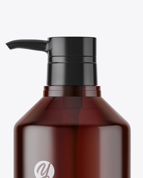 Amber Cosmetic Bottle with Pump Mockup