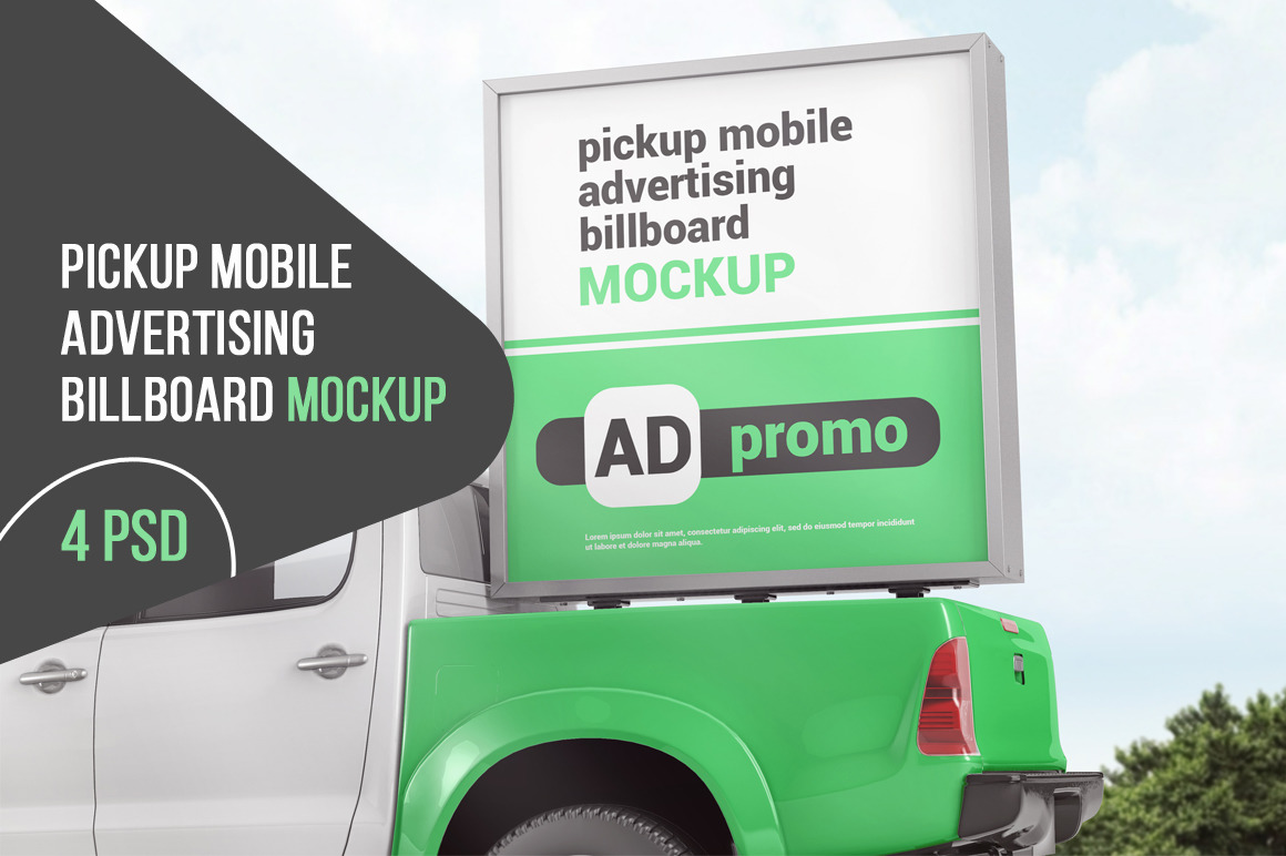 Pickup Mobile Advertising Billboard Mockup