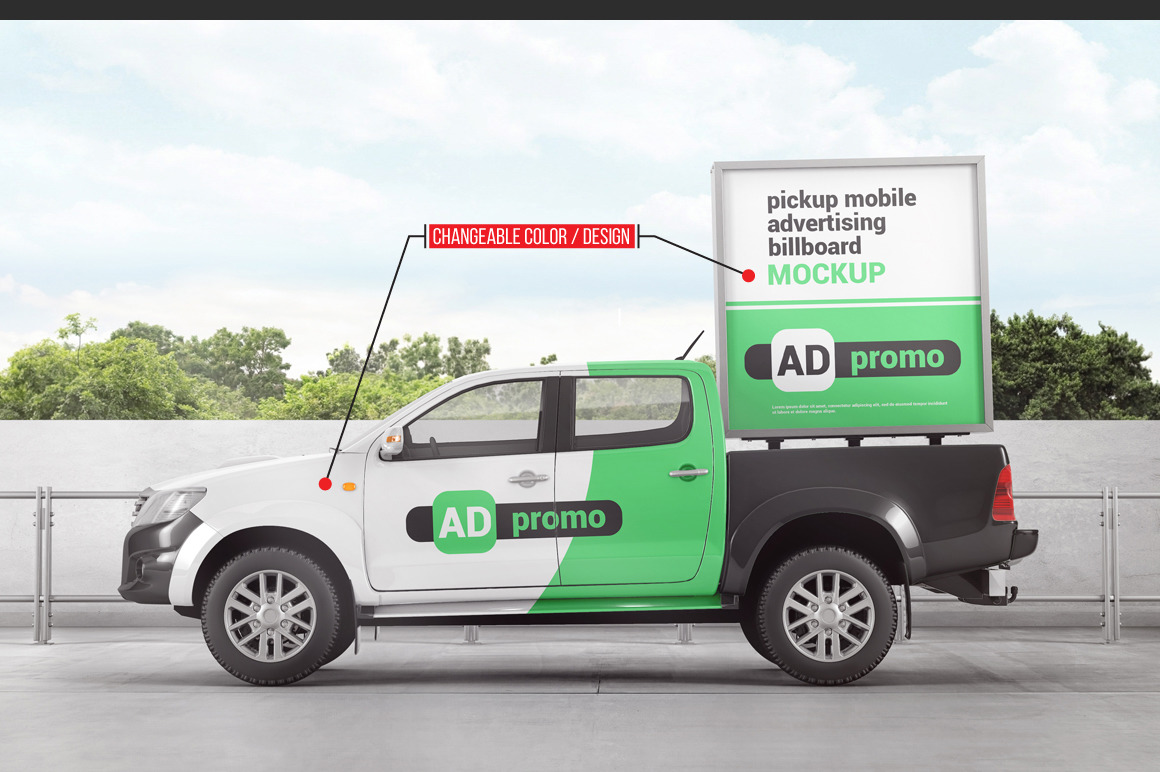 Pickup Mobile Advertising Billboard Mockup