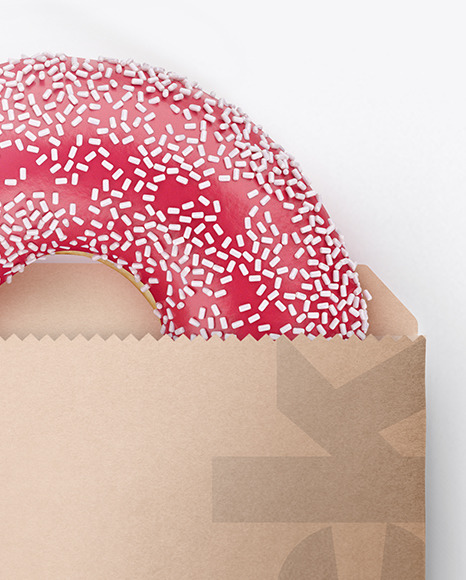 Paper Pack with Pink Glazed Donut Mockup