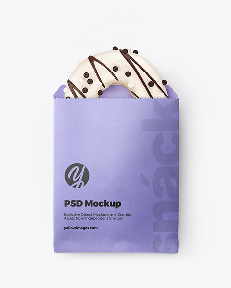 Paper Pack with White Chocolate Glazed Donut Mockup