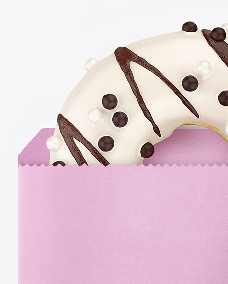 Paper Pack with White Chocolate Glazed Donut Mockup