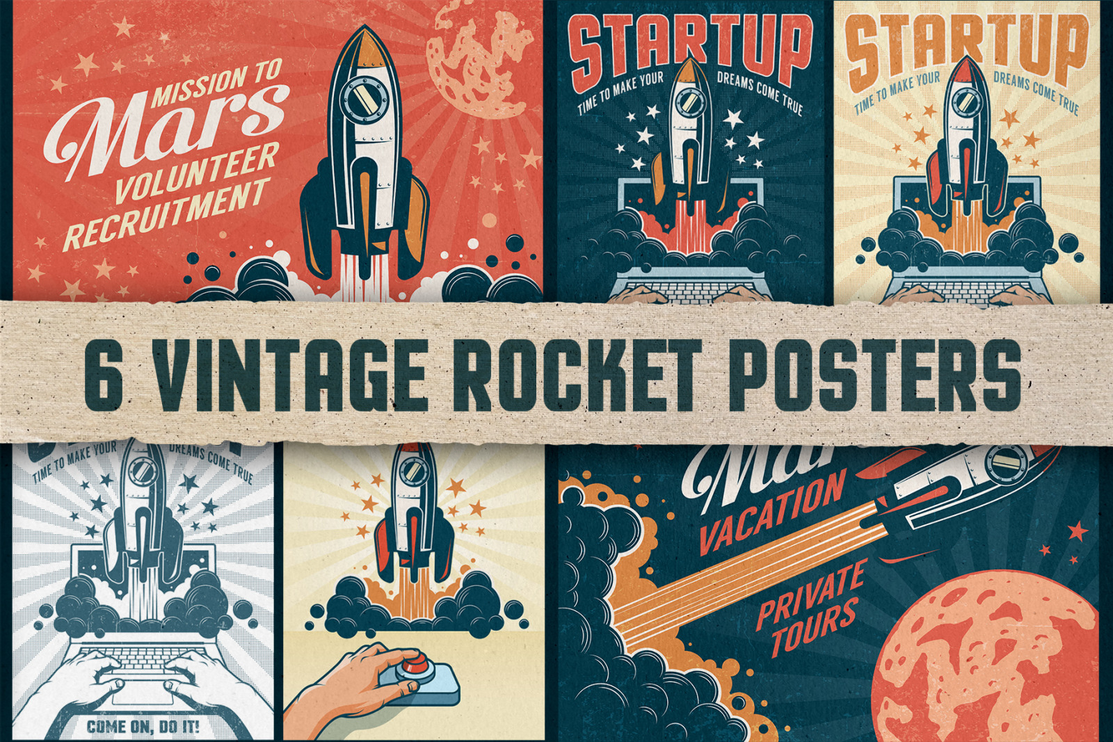 6 Vintage Rocket Posters 6 Vintage Rocket Posters