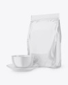 Glossy Stand-Up Bag with Coffee Mug Mockup