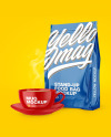 Glossy Stand-Up Bag with Coffee Mug Mockup