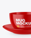 Glossy Stand-Up Bag with Coffee Mug Mockup