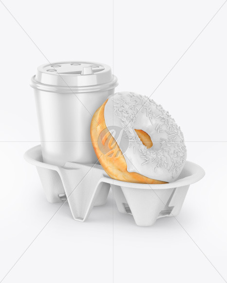 Coffee Cup with Donut in Holder Mockup