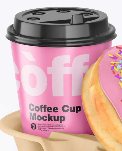 Coffee Cup with Donut in Holder Mockup