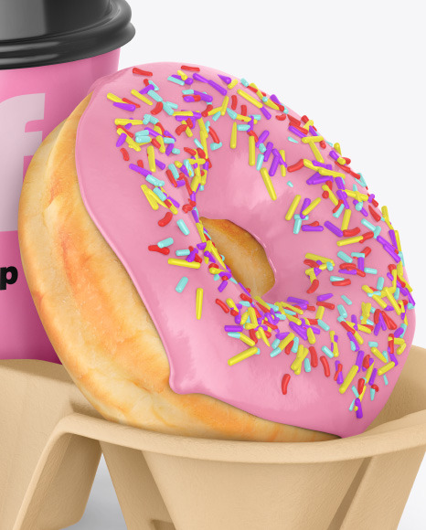 Coffee Cup with Donut in Holder Mockup